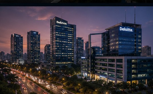 Hyderabad IT corridor at dusk — Madhapur to Financial District