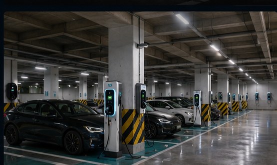 Underground commercial parking with networked AC chargers
